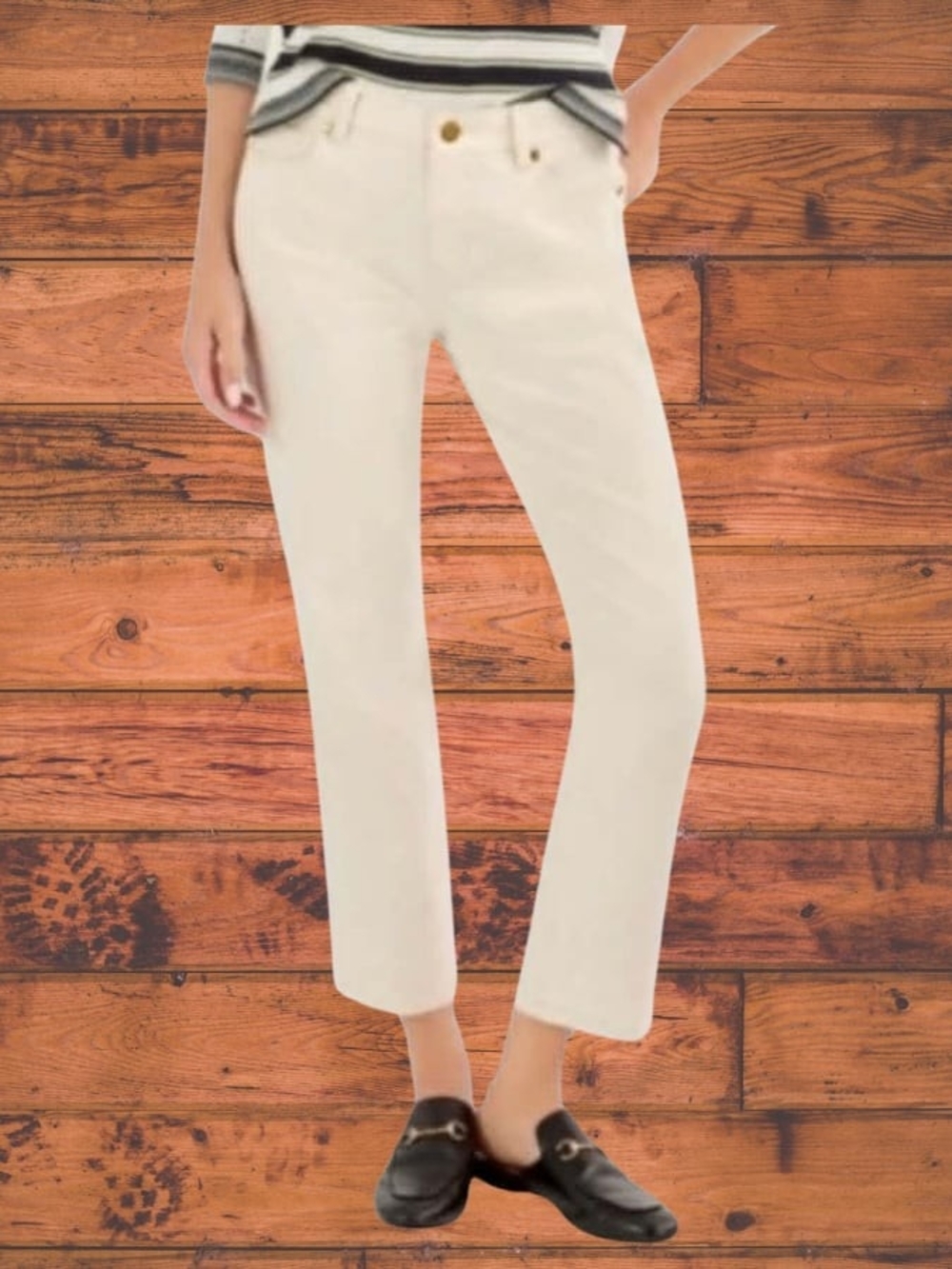 CAbi Cream Ankle Crop Straight-Leg Pants